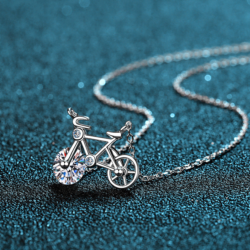 S925 Sterling Silver Moissanite Necklace for Women Simple Cute Bicycle Choker Direct from Manufacturer Internet Celebrity Style Wholesale