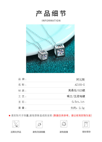 Moissanite Diamond Necklace S925 Silver Plated PT950 Gold Necklace Square Pendant Direct Supply from Manufacturer Live Hot-Selling Model