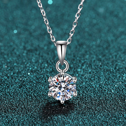 925 Sterling Silver Necklace for Women 1 Carat Moissanite Six-Prong Pendant Necklace Simulated Diamond Collarbone Chain Direct Supply from Manufacturer