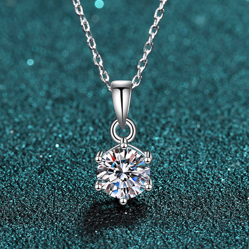 925 Sterling Silver Necklace for Women 1 Carat Moissanite Six-Prong Pendant Necklace Simulated Diamond Collarbone Chain Direct Supply from Manufacturer