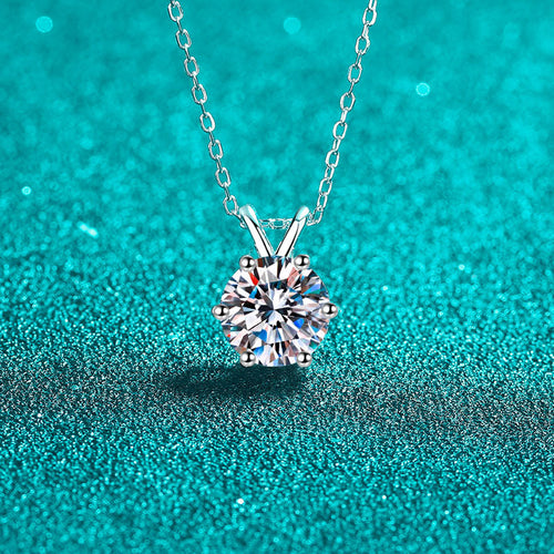 Xindeyi S925 Sterling Silver Moissanite Necklace for Women, Simple Six-Claw Rabbit Ear Pendant, Light Luxury Collarbone Chain, Exquisite