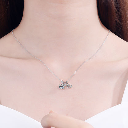 S925 Sterling Silver Moissanite Necklace for Women Simple Cute Bicycle Choker Direct from Manufacturer Internet Celebrity Style Wholesale