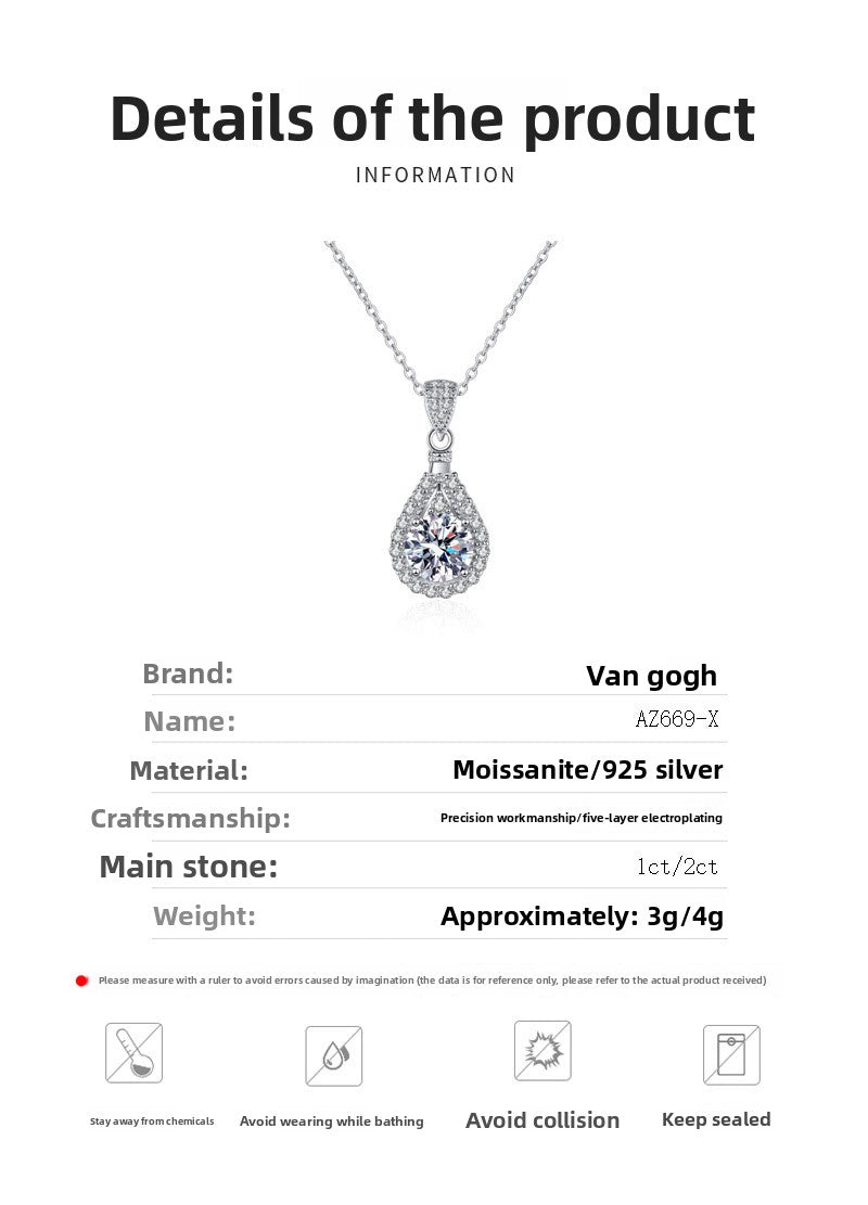 925 Sterling Silver Necklace for Women Moissanite Exquisite Collarbone Chain Plated with PT950 Gold Neck Chain Manufacturer In Stock Wholesale