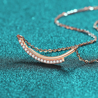 Xindeyi S925 Sterling Silver Moissanite Champagne Gold Necklace for Women Smile Row Diamond Line Chain Simple High-end Cool Style