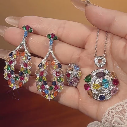 Jewelry ring with colored zircon, high-end style for women