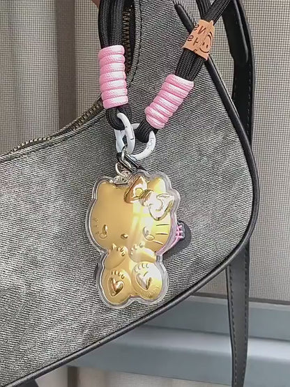 Hello Kitty KT pure gold mobile phone bag keychain pendant, a birthday gift for girls, a gift