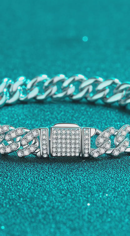 925 Sterling Silver Cuban Chain Moissanite Bracelet