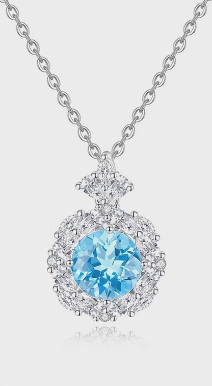 S925 Sterling Silver Necklace for Women with Ice Flower Natural Topaz Pendant