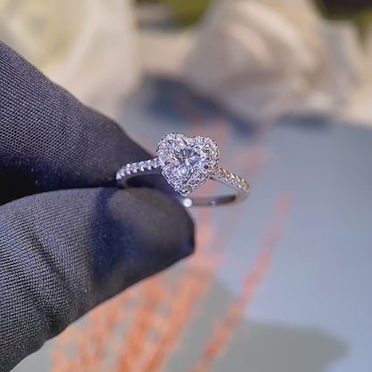 925 Silver Ring with Micro-set Heart-shaped Moissanite